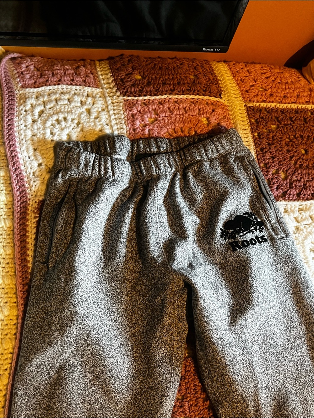Roots Women's Gray Heather Fleece Sweatpants and Hoodie with Black Logo